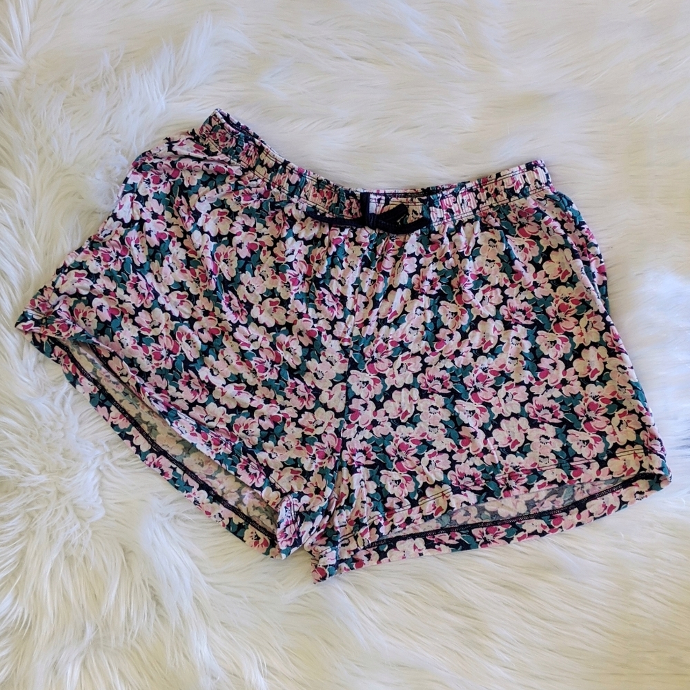 Black Pink Soft Floral Lounge Short